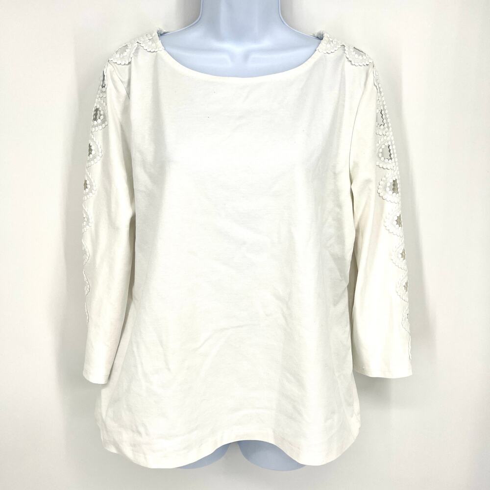 Talbots Womens Cream Pullover Tunic with Cutout Long Sleeves Size L